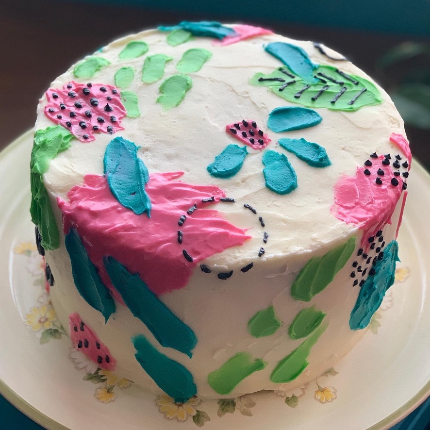 Abstract buttercream painted cake